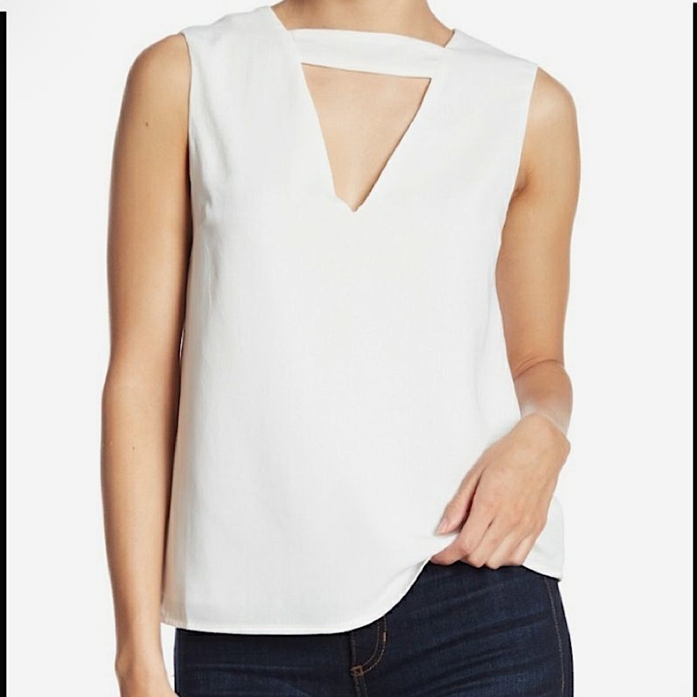 Endless Rose Cream Ivory Tailored Strap VNeck Top Winter White Sheer Voile Sz XS